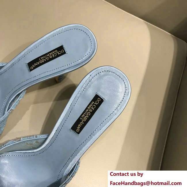 Dolce  &  Gabbana Heel 7cm Slippers Light Blue In Lace With Crystals 2018